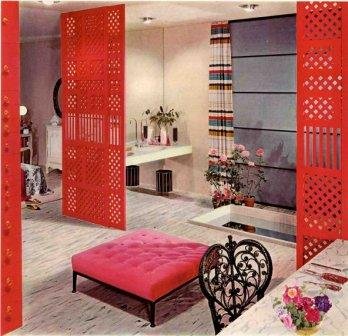 salle de bain design dans chambre rose rouge