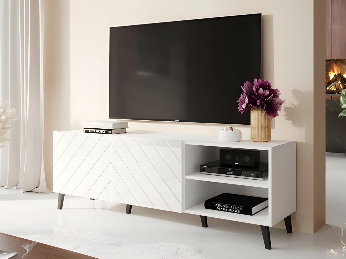 meuble tv design blanc brillant pas cher
