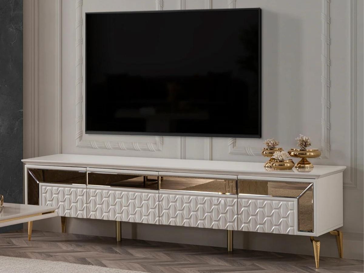 mobilier salon tv blanc design pas cher