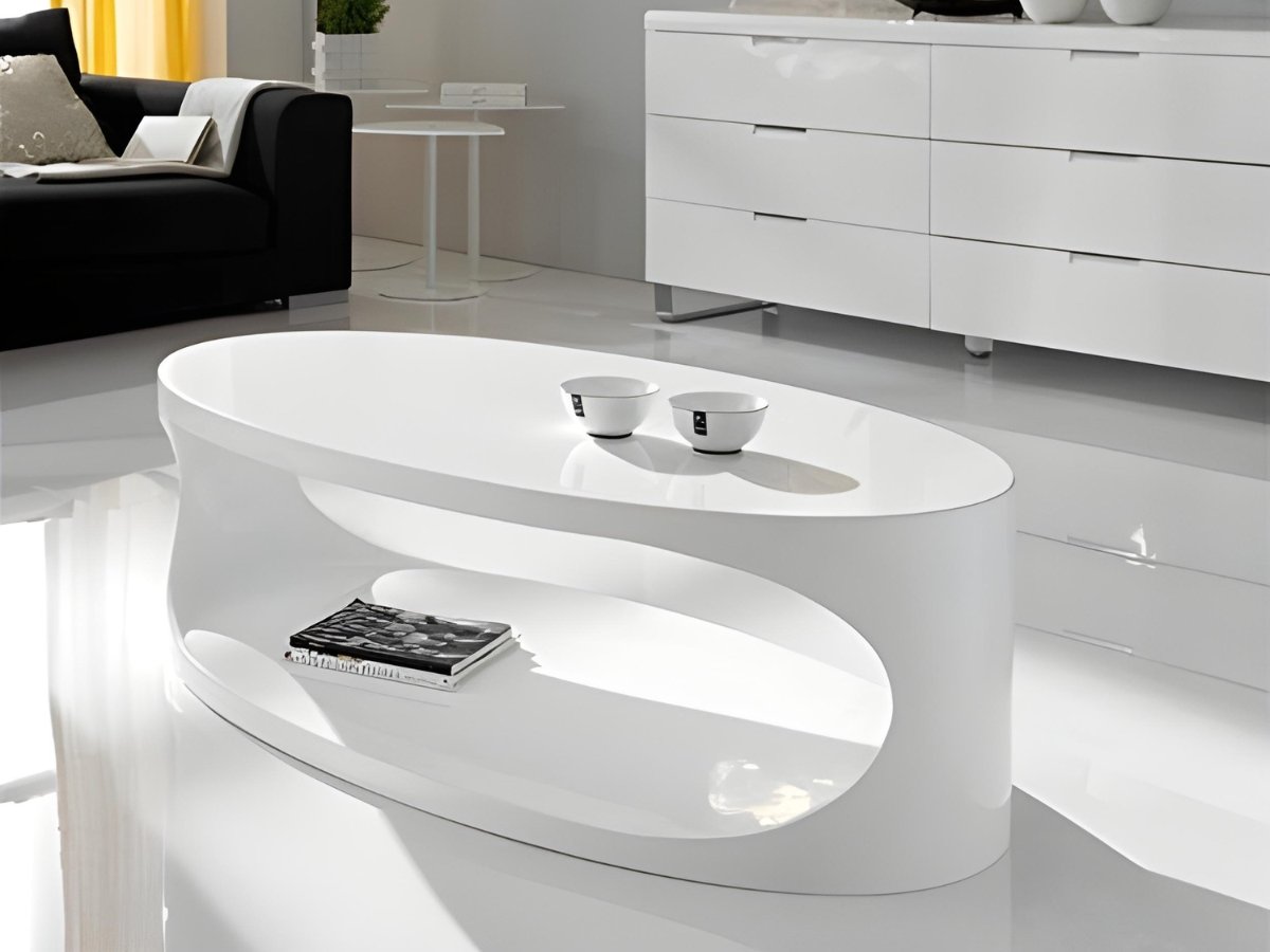 table basse blanc laque ovale