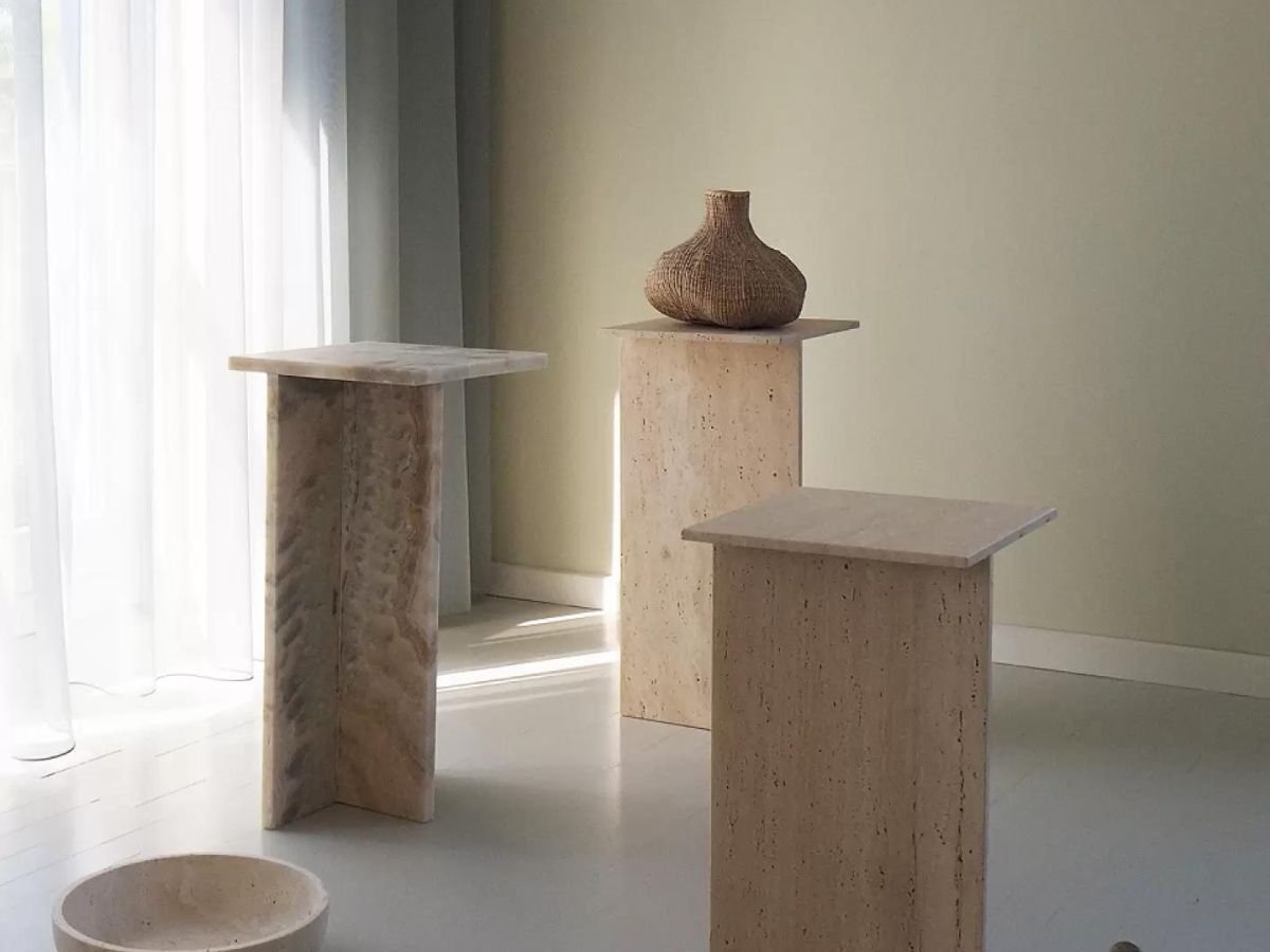 colonne table d appoint travertin