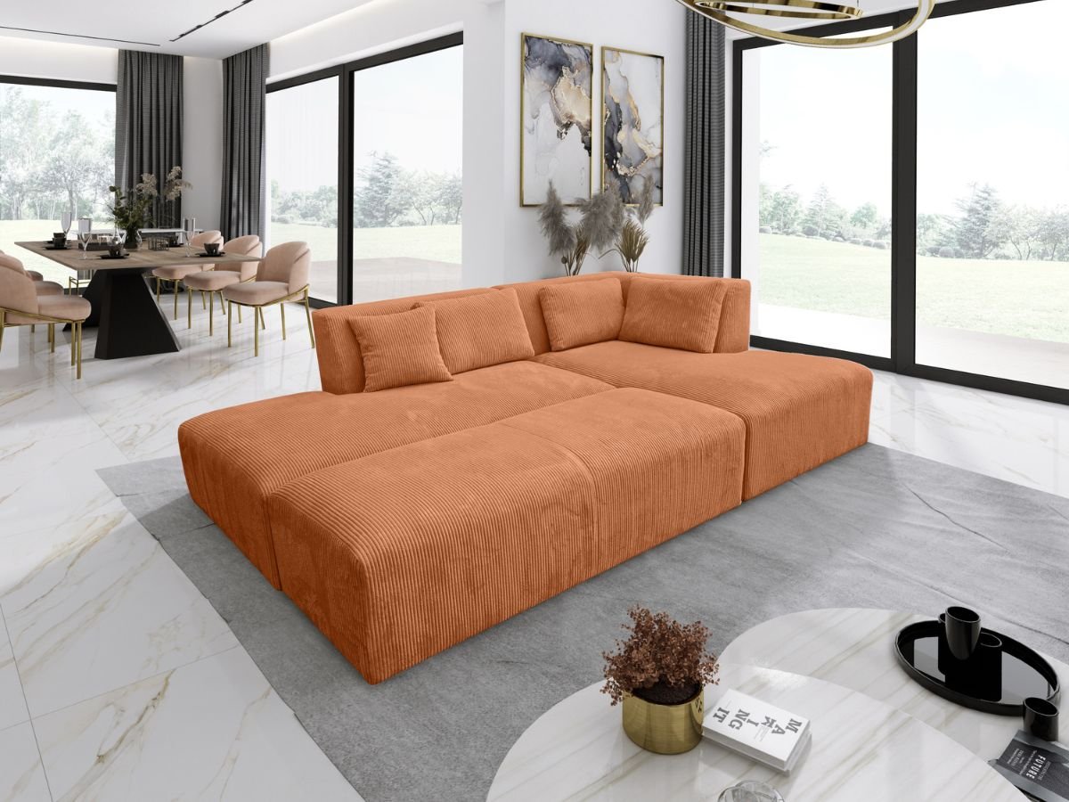 canape modulable avec pouf terracotta