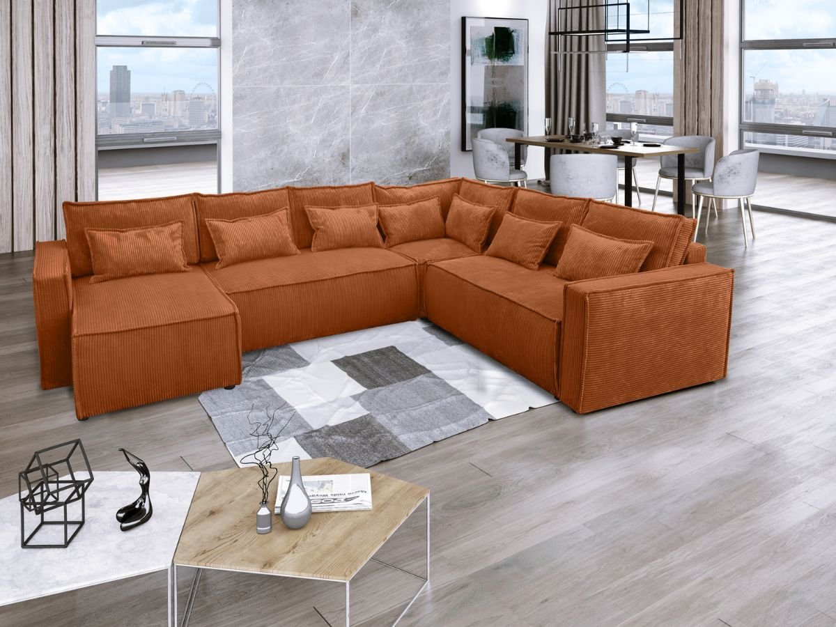 canape panoramique convertible en lit terracotta