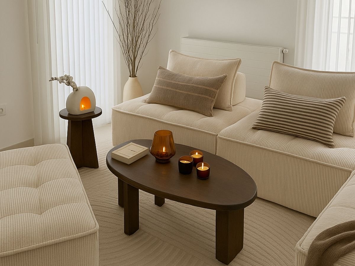 canape velours cotele beige modulable