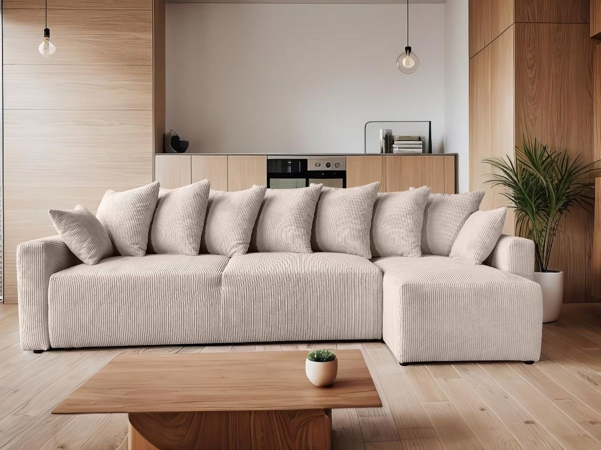 canape velours cotele beige